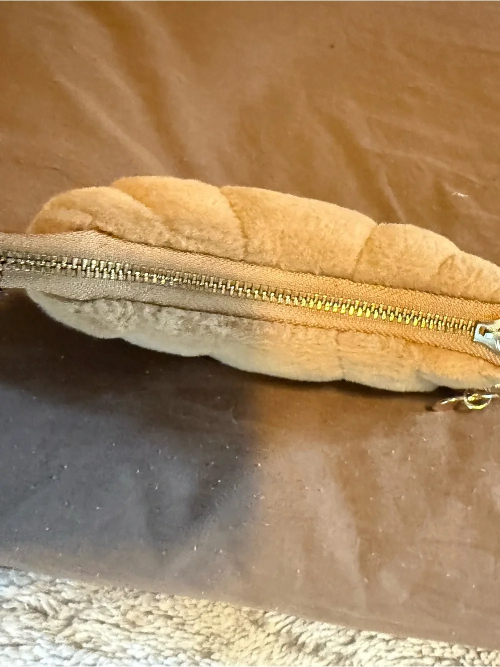 a new day Faux Fur Croissant Coin Pouch in Light Brown with Gold Keyring